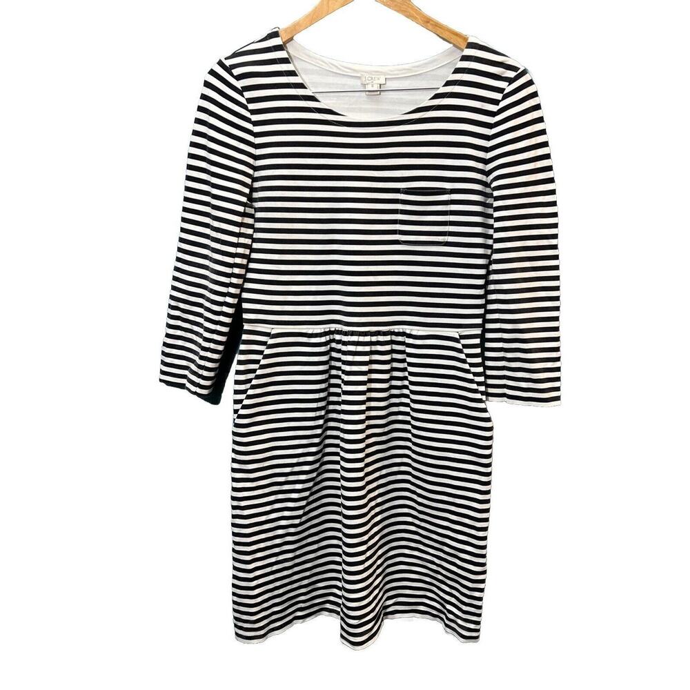 J. Crew Black and White Striped Midi Dress